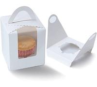 Selecto Bake 6 Pcs Paper Cupcakes Boxes, Portable Single Individual Cupcake Gift Boxes with Window Inserts Handle for Wedding Candy Boxes (White)