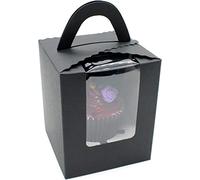 Selecto Bake 6 Pcs Paper Cupcakes Boxes, Portable Single Individual Cupcake Gift Boxes with Window Inserts Handle for Wedding Candy Boxes (Black)