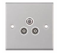 Selectric 3 Gang Satellite Socket (1 X Satellite, 2 X Tv/fm) In Satin Chrome With White Insert, 7Mpro, 7Mpro-137
