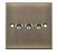 Selectric 5M Decorative Antique Brass 10 Amp Toggle Switch - 3 Gang 2 Way DSL676