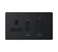 Selectric 5M-Plus Screwless Matt Black 45 Amp Cooker Unit with 13 Amp Switched Socket & LED Neons