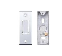 Selectric 5M Polished Chrome, White Insert 1 Gang 10A 2 Way Architrave Switch With 25mm Architrave Back Box - Flush Mount