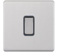Selectric 5MPLUS-101 5M-PLUS Screwless 1 Gang 2 Way 10AX Plate Switch - Satin Chrome, Grey Insert