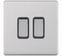 Selectric 5MPLUS-102 5M-PLUS Screwless 2 Gang 2 Way 10AX Plate Switch - Satin Chrome, Grey Insert