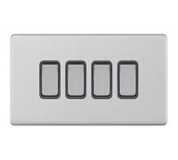 Selectric 5MPLUS-104 5M-PLUS Screwless 4 Gang 2 Way 10AX Plate Switch - Satin Chrome, Grey Insert