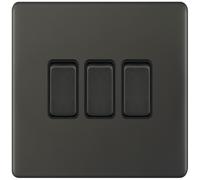 Selectric 5MPLUS-12-03 5M-PLUS Screwless 3 Gang 2 Way 10AX Plate Switch - Dark Bronze, Black Insert
