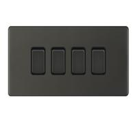 Selectric 5MPLUS-12-04 5M-PLUS Screwless 4 Gang 2 Way 10AX Plate Switch - Dark Bronze, Black Insert