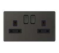 Selectric 5MPLUS-12-22 5M-PLUS Screwless 2 Gang 13A Switched DP Socket Outlet with 2 Earth Terminals - Dark Bronze, Black Insert