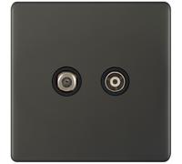 Selectric 5MPLUS-12-36 5M-PLUS Screwless 1x F-Type Satellite & 1x Isolated Coaxial TV Socket - Dark Bronze, Black Insert
