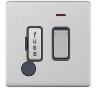 Selectric 5MPLUS-130 5M-PLUS Screwless 13A DP Switched Fused Connection Unit with Neon & Flex Outlet - Satin Chrome, Grey Insert