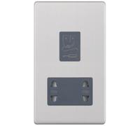 Selectric 5MPLUS-132 5M-PLUS Screwless 115V/230V Dual Voltage Shaver Socket - Satin Chrome, Grey Insert