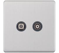 Selectric 5MPLUS-136 5M-PLUS Screwless 1x F-Type Satellite & 1x Isolated Coaxial TV Socket - Satin Chrome, Grey Insert
