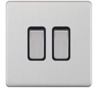 Selectric 5MPLUS-202 5M-PLUS Screwless 2 Gang 2 Way 10AX Plate Switch - Satin Chrome, Black Insert