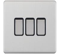 Selectric 5MPLUS-203 5M-PLUS Screwless 3 Gang 2 Way 10AX Plate Switch - Satin Chrome, Black Insert