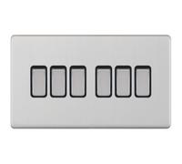 Selectric 5MPLUS-205 5M-PLUS Screwless 6 Gang 2 Way 10AX Plate Switch - Satin Chrome, Black Insert