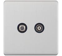 Selectric 5MPLUS-236 5M-PLUS Screwless 1x F-Type Satellite & 1x Isolated Coaxial TV Socket - Satin Chrome, Black Insert