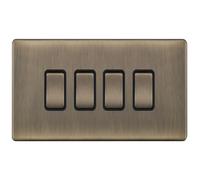 Selectric 5MPLUS-604 5M-PLUS Screwless 4 Gang 2 Way 10AX Plate Switch - Antique Brass, Black Insert