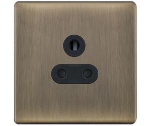 Selectric 5MPLUS-626 5M-PLUS Screwless 1 Gang 5A Unswitched Round Pin Socket Outlet with Shutters - Antique Brass, Black Insert
