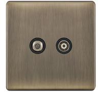 Selectric 5MPLUS-636 5M-PLUS Screwless 1x F-Type Satellite & 1x Isolated Coaxial TV Socket - Antique Brass, Black Insert