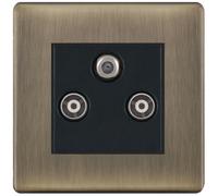 Selectric 5MPLUS-637 5M-PLUS Screwless 1x F-Type Satellite & 2x Isolated Coaxial TV Socket - Antique Brass, Black Insert