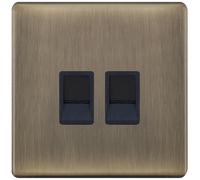 Selectric 5MPLUS-641 5M-PLUS Screwless 2 Gang RJ45 Data Socket - Antique Brass, Black Insert