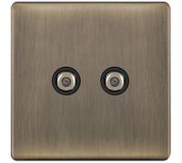 Selectric 5MPLUS-645 5M-PLUS Screwless 2 Gang F-Type Satellite Socket - Antique Brass, Black Insert