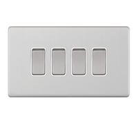 Selectric 5MPLUS-704 5M-PLUS Screwless 4 Gang 2 Way 10AX Plate Switch - Satin Chrome, White Insert