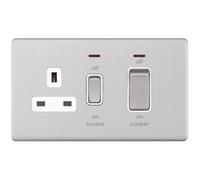 Selectric 5MPLUS-731 5M-PLUS Screwless 45A Cooker Unit with 13A Switched Socket & Neon - Satin Chrome, White Insert
