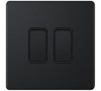 Selectric 5MPLUS-802 5M-PLUS Screwless 2 Gang 2 Way 10AX Plate Switch - Matt Black, Black Insert