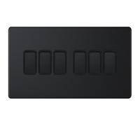 Selectric 5MPLUS-805 5M-PLUS Screwless 6 Gang 2 Way 10AX Plate Switch - Matt Black, Black Insert