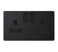 Selectric 5MPLUS-822 5M-PLUS Screwless 2 Gang 13A Switched DP Socket Outlet with 2 Earth Terminals - Matt Black, Black Insert