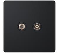 Selectric 5MPLUS-836 5M-PLUS Screwless 1x F-Type Satellite & 1x Isolated Coaxial TV Socket - Matt Black, Black Insert