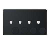 Selectric 5MPLUS-873 5M-PLUS Screwless 4 Gang Empty Dimmer Plate with Knobs - Matt Black