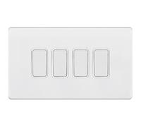 Selectric 5MPLUS-904 5M-PLUS Screwless 4 Gang 2 Way 10AX Plate Switch - Matt White, White Insert