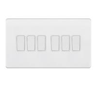 Selectric 5MPLUS-905 5M-PLUS Screwless 6 Gang 2 Way 10AX Plate Switch - Matt White, White Insert