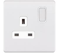 Selectric 5MPLUS-921 5M-PLUS Screwless 1 Gang 13A Switched DP Socket Outlet - Matt White, White Insert
