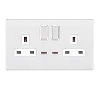 Selectric 5MPLUS-924 5M-PLUS Screwless 2 Gang 13A Switched DP Socket Outlet with Neon - Matt White, White Insert