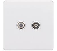 Selectric 5MPLUS-936 5M-PLUS Screwless 1x F-Type Satellite & 1x Isolated Coaxial TV Socket - Matt White, White Insert
