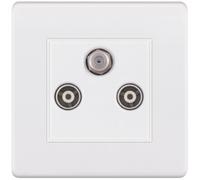Selectric 5MPLUS-937 5M-PLUS Screwless 1x F-Type Satellite & 2x Isolated Coaxial TV Socket - Matt White, White Insert
