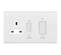 Selectric 5MPLUS-949 5M-PLUS Screwless 45A Cooker Unit with 13A Switched Socket - Matt White, White Insert