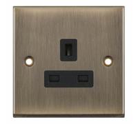 Selectric 7M-Pro Antique Brass 1 Gang 13A Unswitched Socket with Black Insert