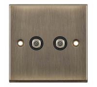 Selectric 7M-Pro Antique Brass 2 Gang Satellite Socket with Black Insert