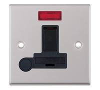 Selectric 7M Satin Chrome 13A DP Switched Fused Connection Unit with Flex Outlet, Neon, and Black Insert
