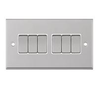 Selectric 7MPRO-105 7M-PRO 6 Gang 2 Way 10AX Plate Switch - Satin Chrome, White Insert