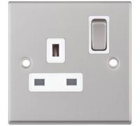 Selectric 7MPRO-121 7M-PRO 1 Gang 13A Switched DP Socket Outlet - Satin Chrome, White Insert
