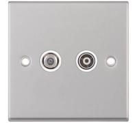 Selectric 7MPRO-136 7M-PRO 1x F-Type Satellite & 1x Isolated Coaxial TV Socket - Satin Chrome, White Insert