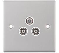 Selectric 7MPRO-137 7M-PRO 1x F-Type Satellite & 2x Isolated Coaxial TV Socket - Satin Chrome, White Insert