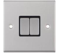 Selectric 7MPRO-202 7M-PRO 2 Gang 2 Way 10AX Plate Switch - Satin Chrome, Black Insert