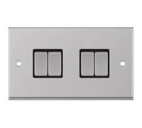 Selectric 7MPRO-204 7M-PRO 4 Gang 2 Way 10AX Plate Switch - Satin Chrome, Black Insert
