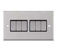 Selectric 7MPRO-205 7M-PRO 6 Gang 2 Way 10AX Plate Switch - Satin Chrome, Black Insert